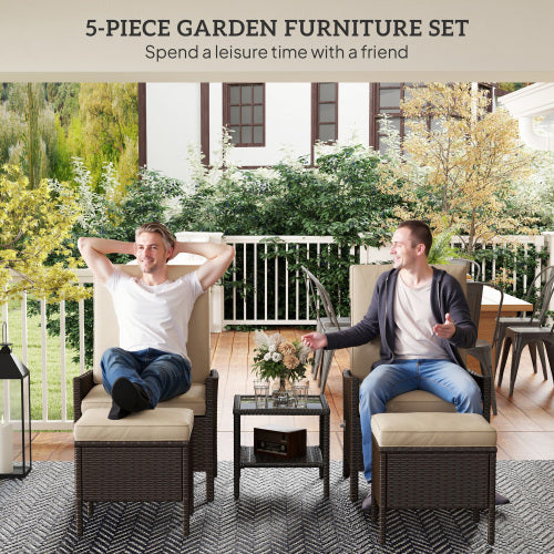 Rattan-Gartenmöbel-Set 5-teilig – Lounge-Set mit Tisch, Khaki
