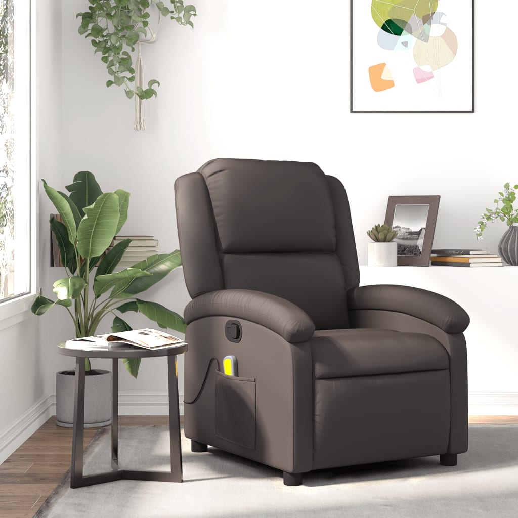 Massage Chair Recliner Genuine Leather Massage Chair Recliner Dark Brown