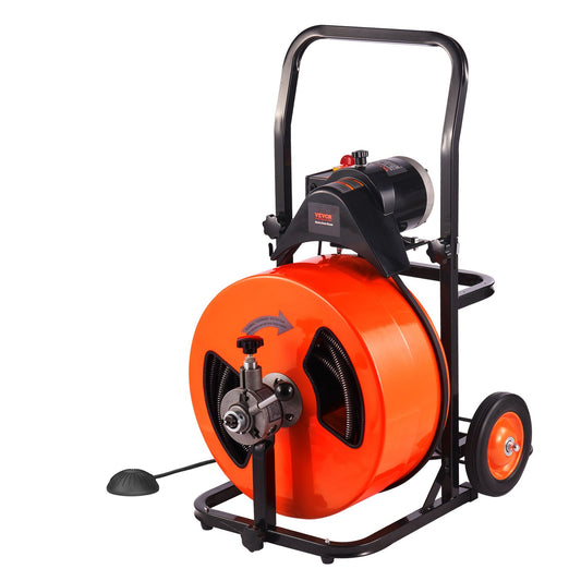 Rohrreinigungsmaschine 100FT x 3/4 Zoll - Kanalreinigungsgerät mit Auto-Feed und 4 Schneidköpfen