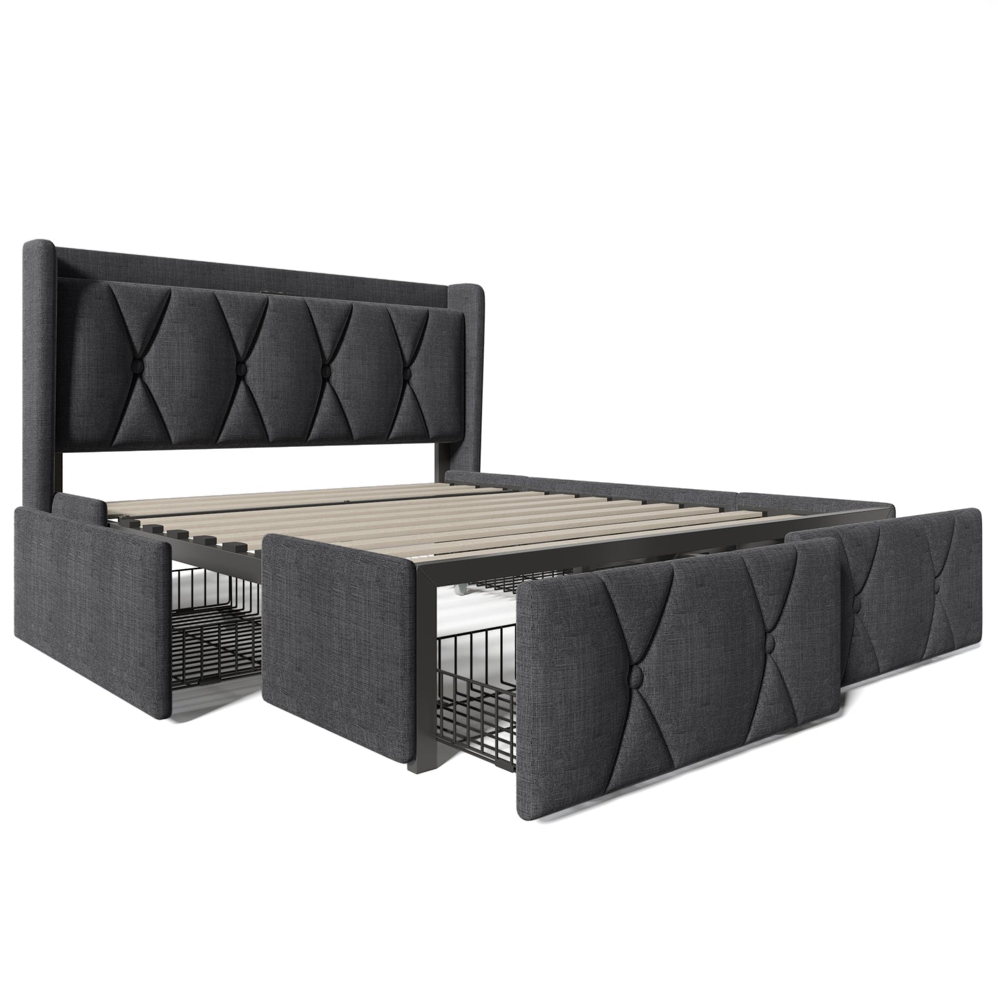 Polsterbett 160x200 mit USB, 4 Schubladen &amp; Matratze – Ihr Komplettpaket für modernen Schlafkomfort