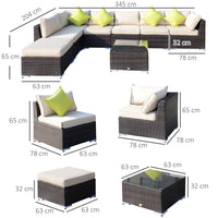 Outsunny Polyrattan Lounge Set 8-teilig - Ecksofa mit Tisch und Kissen für Garten & Terrasse