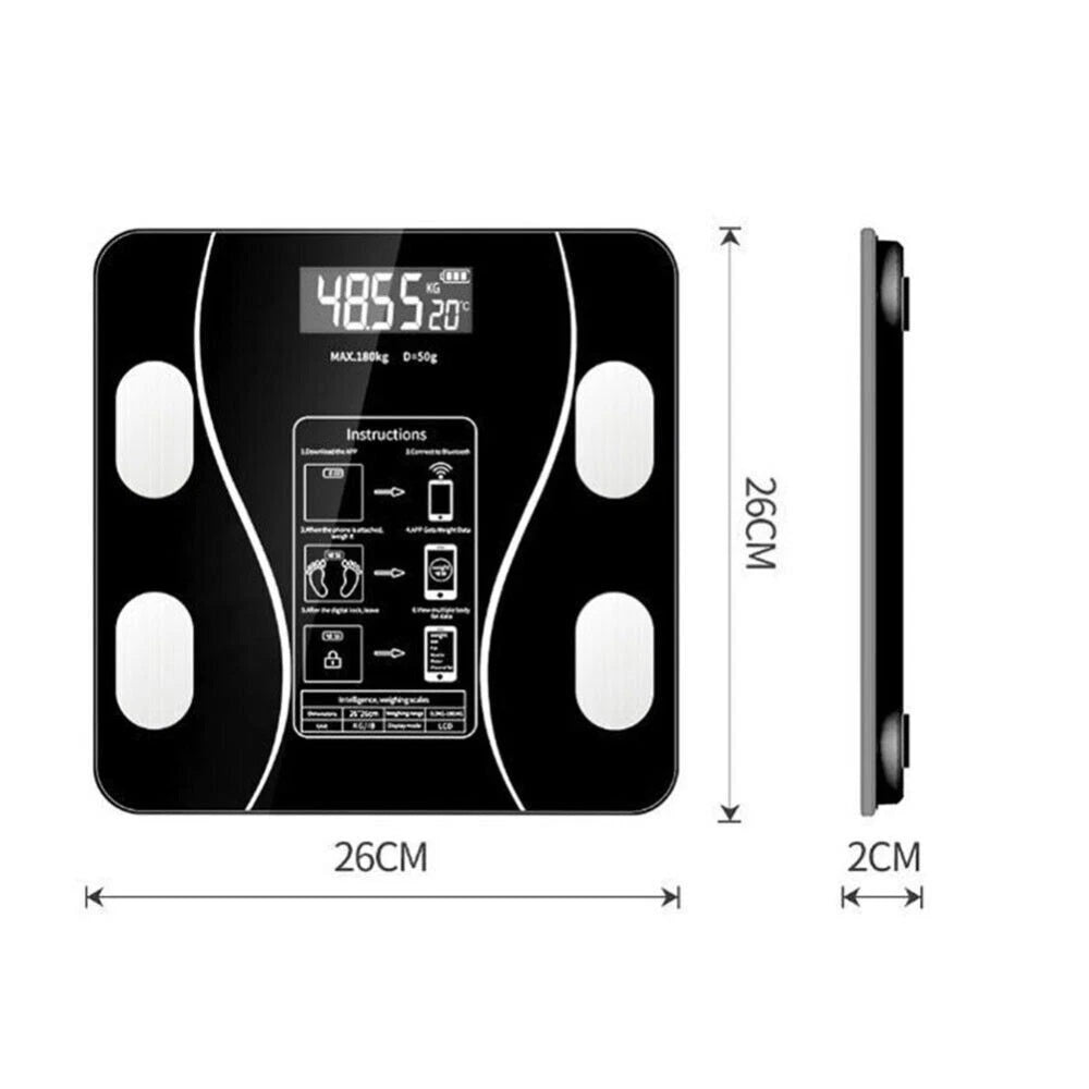 Bluetooth Körperfettwaage | BMI-Analyse & App-Synchronisation – Schwarz