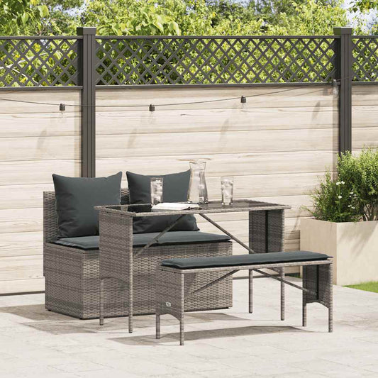 3-piece garden dining set with cushions, poly rattan