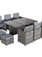 10 Seater Rattan Cube Garden Furniture Set With Parasol Hole, Rattan Dining Set With Cushions, Outdoor Dining Table And Chairs With Rectangular Glass Top Table For Patio, Mixed Grey