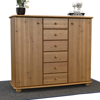 Anika Kommode Sideboard | Anrichte | 2-Türig | 6-Schubladen | 100% Bio Kiefer Massivholz