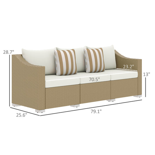 Rattan Sofa 3-Sitzer Creme - Outdoor Lounge Couch mit Kissen
