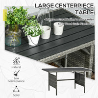 Wicker Outdoor Patio Furniture Set, L-Shaped 7 Piece Outdoor Dining Sectional Sofa with Dining Table and Chair, Storage Loveseat, Ottomans and Cushions, Mixed Gray