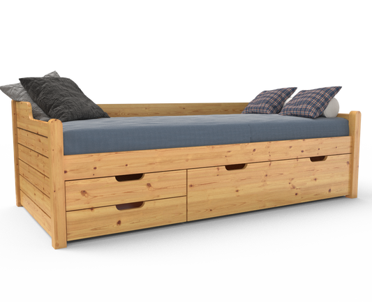 Einzelbett 90x200cm | 3-Schubladen | 100% Bio-Kiefer Massivholz Gästebett
