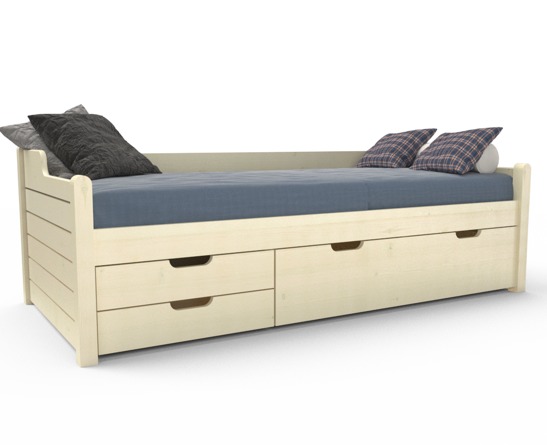 Einzelbett 90x200cm | 3-Schubladen | 100% Bio-Kiefer Massivholz Gästebett
