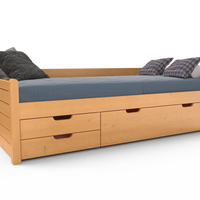 Einzelbett 90x200cm | 3-Schubladen | 100% Bio-Kiefer Massivholz Gästebett