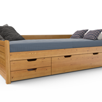 Einzelbett 90x200cm | 3-Schubladen | 100% Bio-Kiefer Massivholz Gästebett