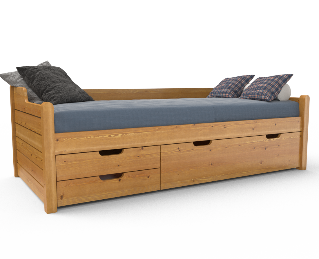 Einzelbett 90x200cm | 3-Schubladen | 100% Bio-Kiefer Massivholz Gästebett