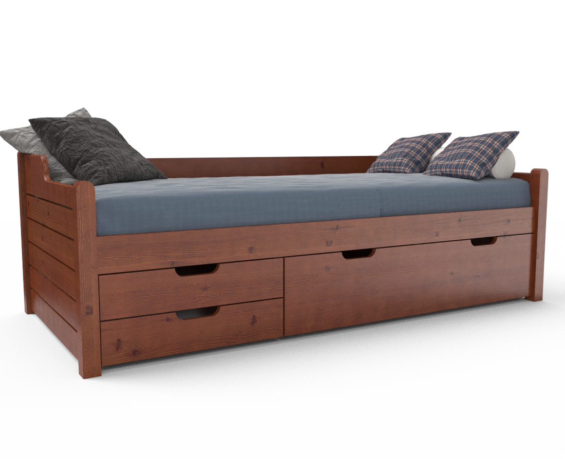 Einzelbett 90x200cm | 3-Schubladen | 100% Bio-Kiefer Massivholz Gästebett