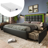 Polsterbett mit LED-Beleuchtung und 4 Schubladen – Modernes Design trifft auf smarte Funktionalität