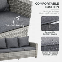 Polyrattan Gartenmöbel Set 6-teilig Hellgrau - 3-Sitzer Sofa, 2 Sessel, 2 Hocker, Glastisch