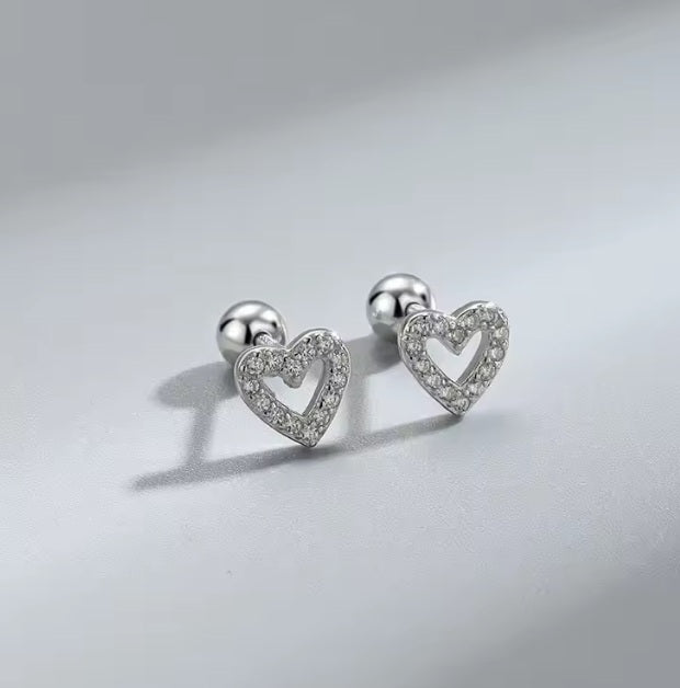 Ohrstecker aus Edelstahl, Herzchen mit Strasssteinchen, 5mm