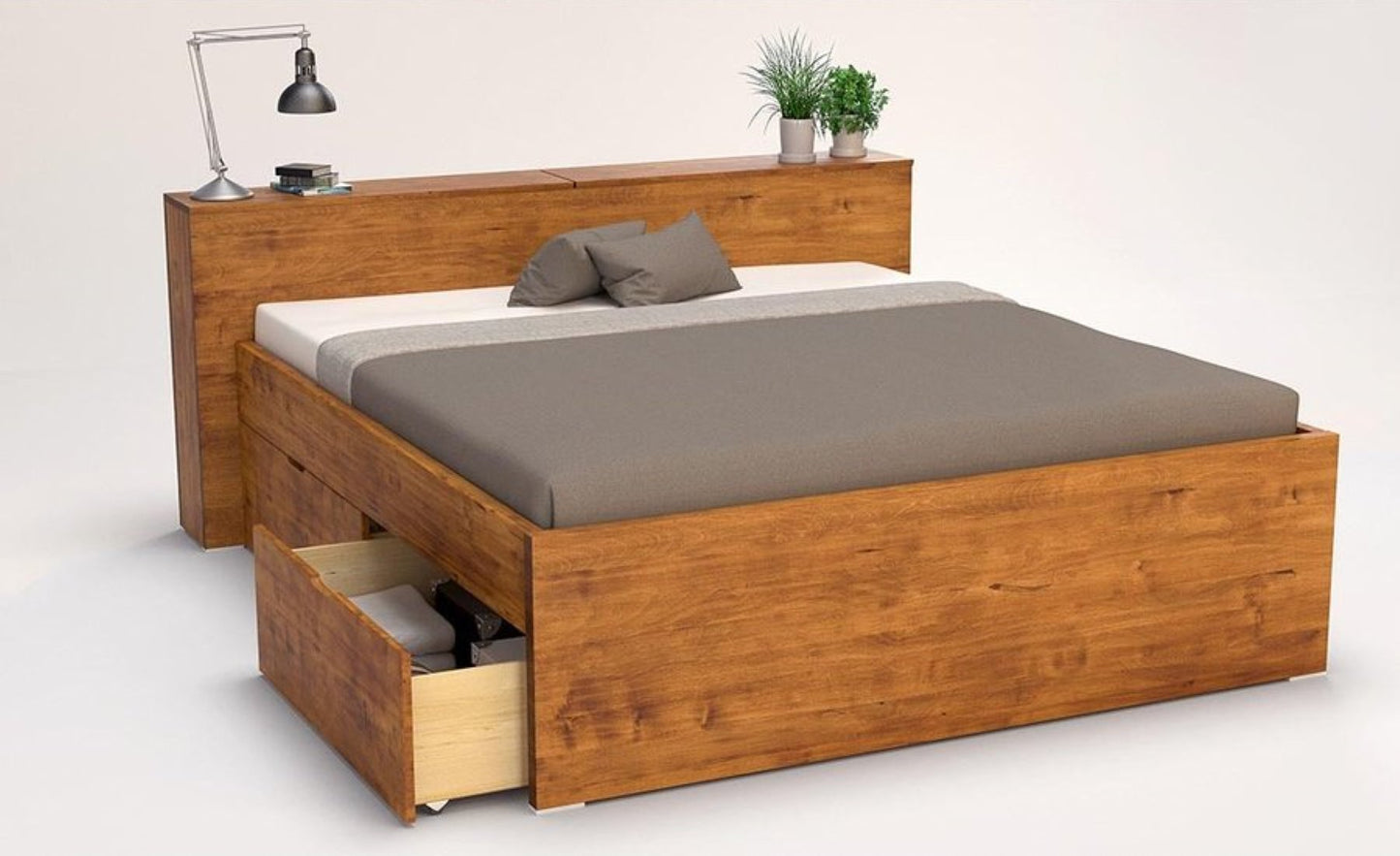 CREATO-VERSO Massivholzbett mit Bettkasten und 4 x Bettschubladen