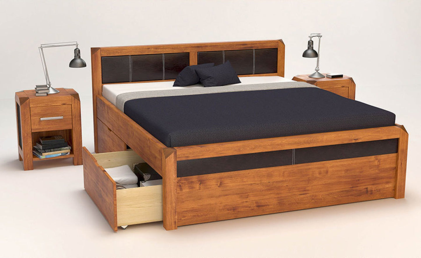 MODENA-VERSO Massivholzbett mit 4 x Bettschubladen