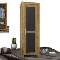 NATURA Leather Kleiderschrank 1-Türig mit Kleiderstange Massivholz