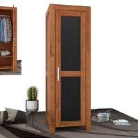 NATURA Leather Kleiderschrank 1-Türig mit Kleiderstange Massivholz