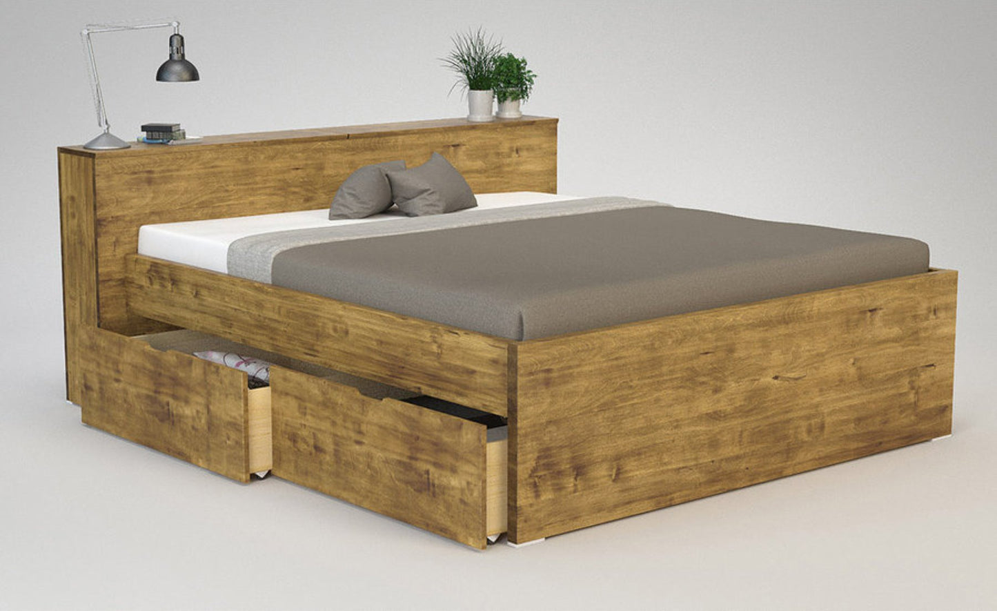 CREATO-VERSO Massivholzbett mit Bettkasten und 4 x Bettschubladen