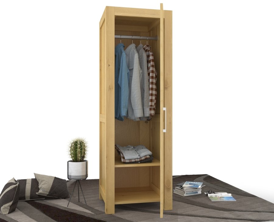 NATURA Kleiderschrank 1-Türig mit Kleiderstange Massivholz