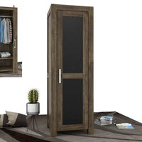 NATURA Leather Kleiderschrank 1-Türig mit Kleiderstange Massivholz