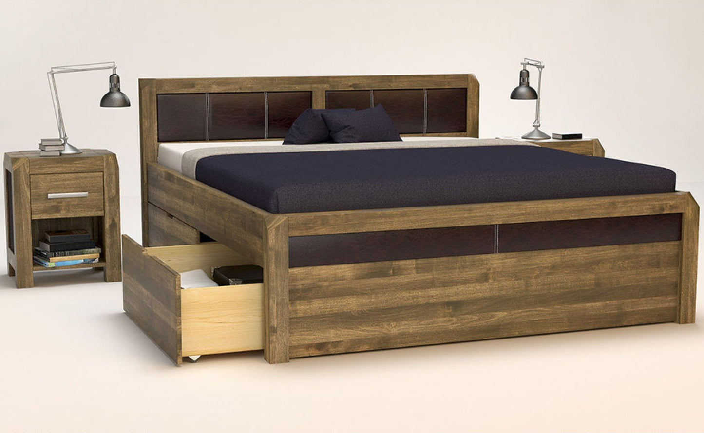 MODENA-VERSO Massivholzbett mit 4 x Bettschubladen
