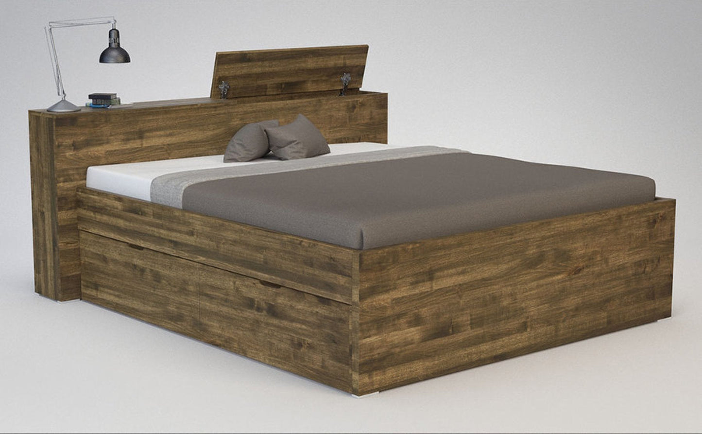 CREATO-VERSO Massivholzbett mit Bettkasten und 4 x Bettschubladen