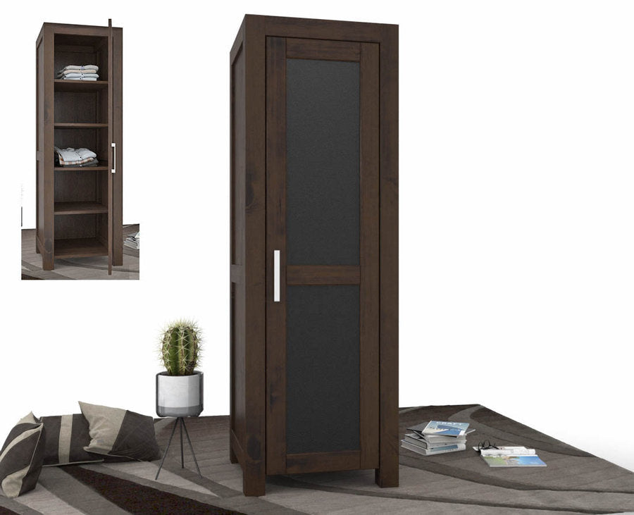 NATURA LEATHER Kleiderschrank 1-Türig mit Regale Massivholz