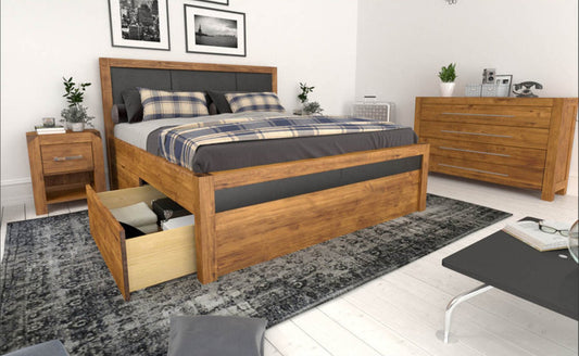 ALTO-VERSO Massivholzbett mit 4 x Bettschubladen
