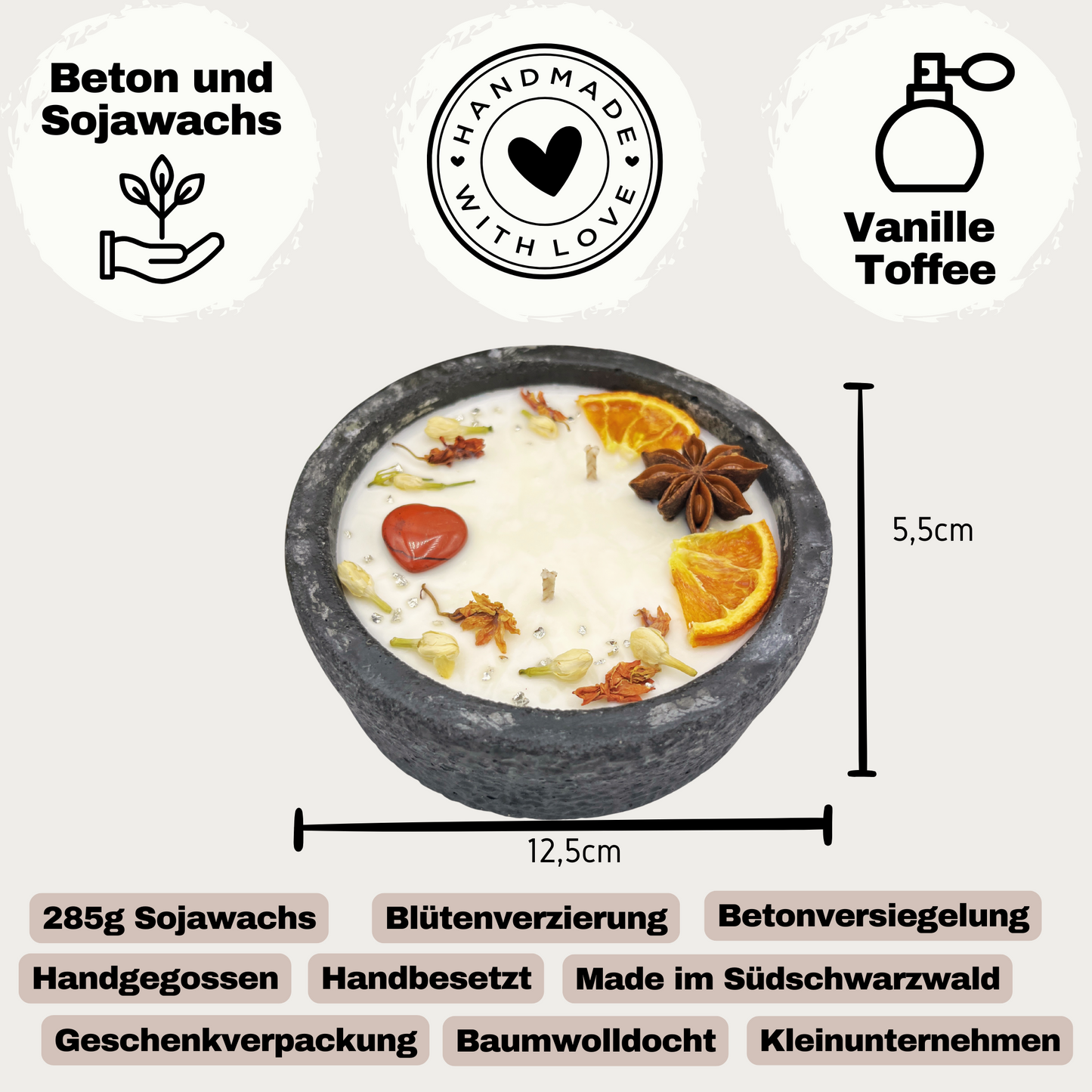 DochtFreunde Beton-Kerzen Set (4x) - Black Cinnamon | Vegan & Handmade