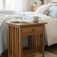 Holz Nachtkommode – Beistelltisch Nachttisch Nachtschrank – Vintage-Look aus massiven Teakholz - 50x40x30 cm