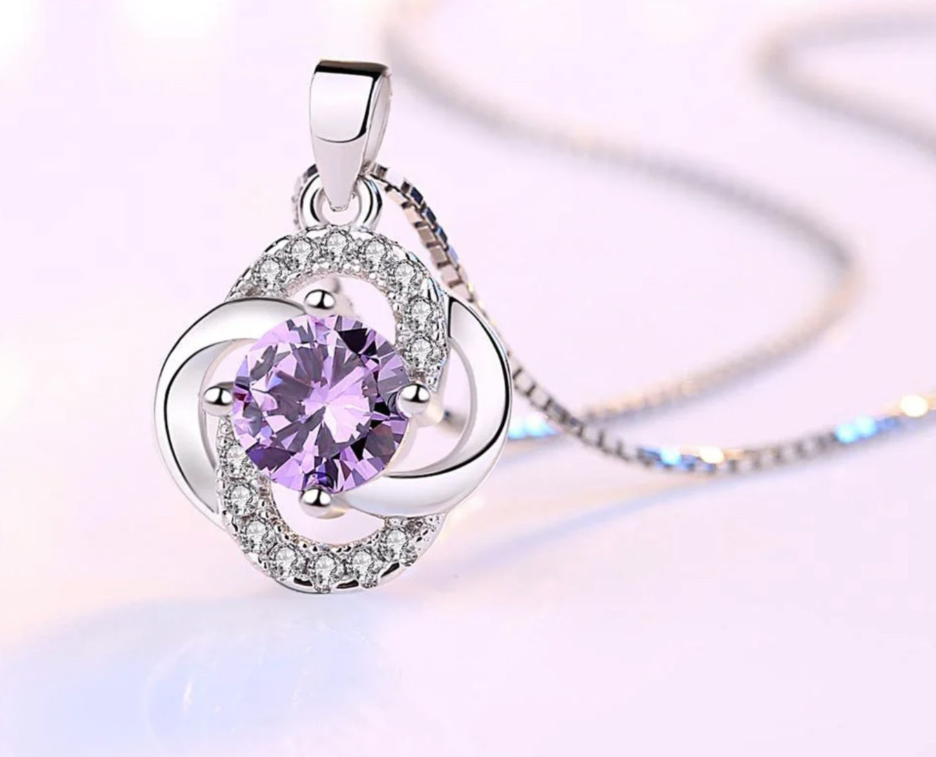 Kette mit Anhänger aus 925er Sterling-Silber, Ewige Blume, 45cm