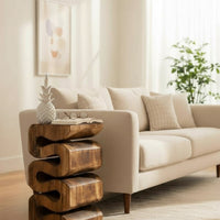 Holzhocker - Beistelltisch Blumenhocker Ablagetisch - Handgefertigt  - Flambiert Schlange aus massivem Suarholz- 50x30x30 cm