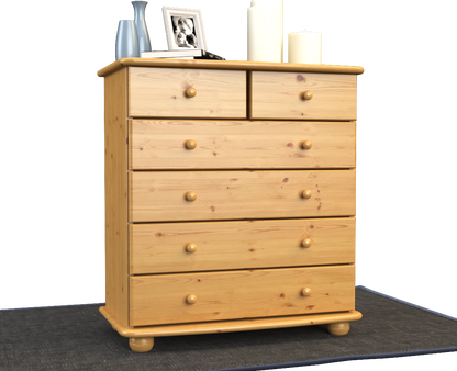 Anika Kommode Sideboard | Anrichte | 6-Schubladen | 100% Bio Kiefer Massivholz