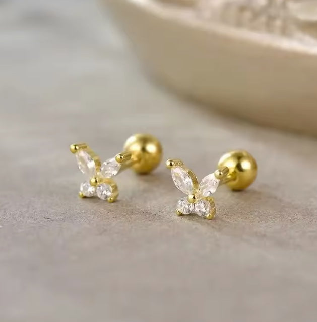 Ohrstecker aus Edelstahl, Schmetterlinge mit Strasssteinchen, 5mm