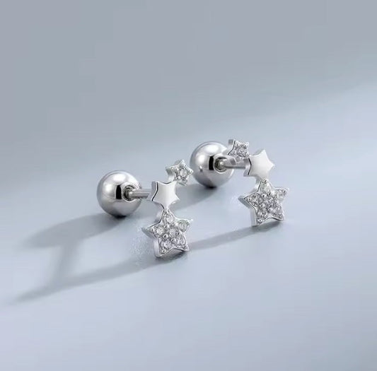 Ohrstecker aus Edelstahl, Sternchen mit Strasssteinchen, 5mm