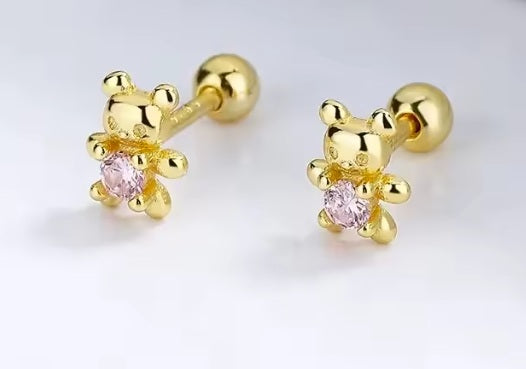 Ohrstecker aus Edelstahl, Teddybären mit Strasssteinchen, 5mm